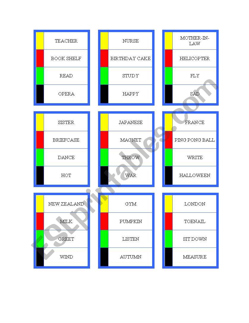 Pictionary cards - ESL worksheet by rgilbertson815