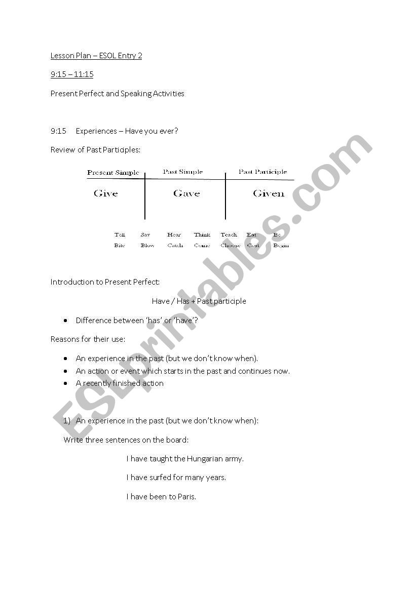 Teaching the Present Perfect worksheet