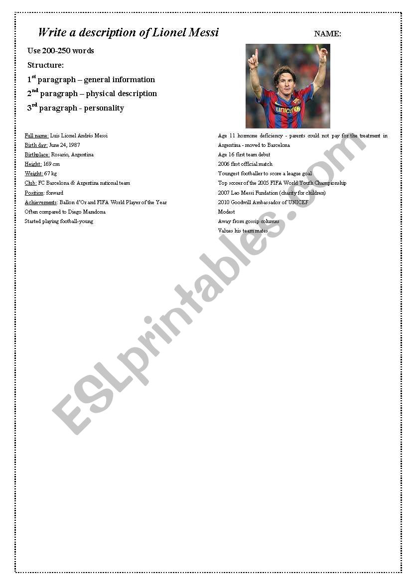 Description of Messi worksheet