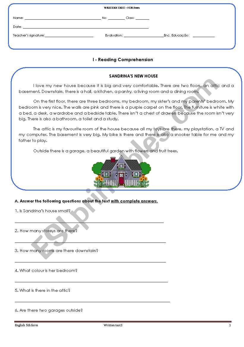 Test - Sandrinas House worksheet