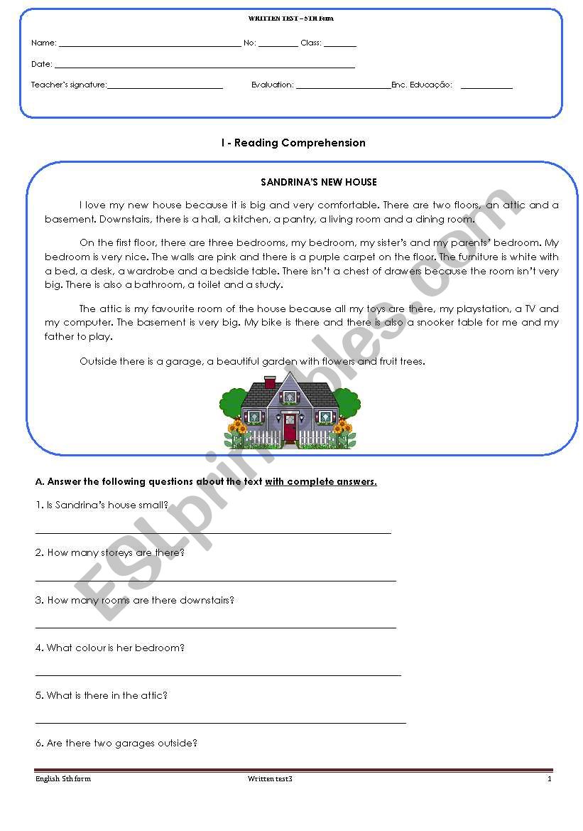 Test - SandrinaÂ´s House worksheet