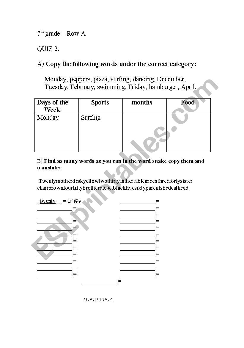 Review of vocabulary suited for the 7th grade