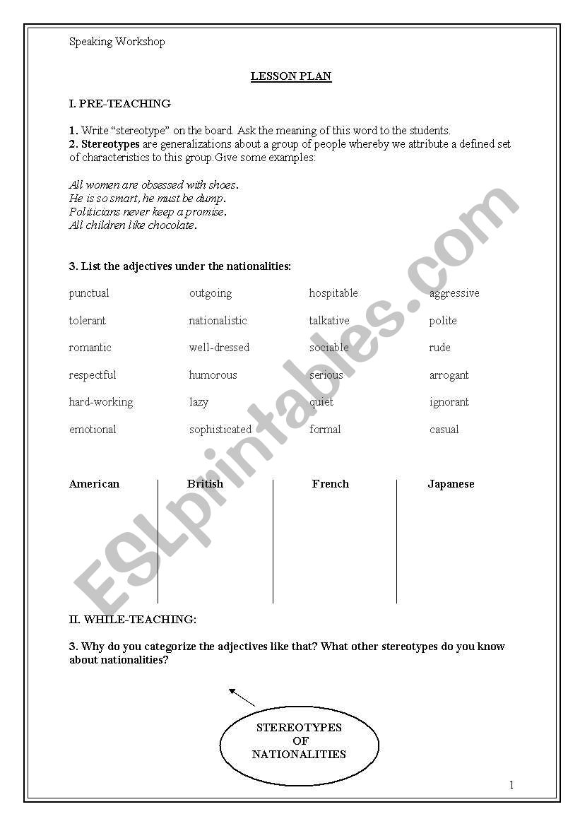 Speaking: STEREOTYPES worksheet