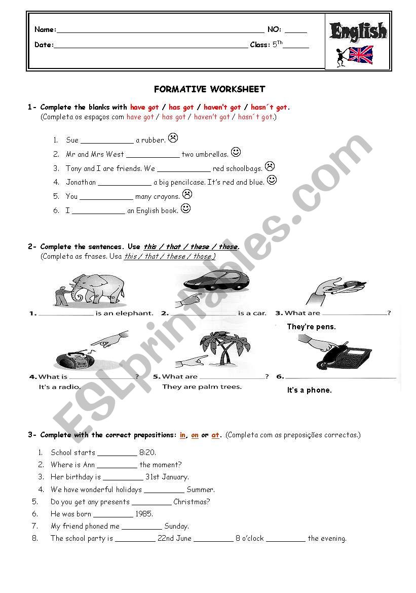 Formative worksheet worksheet