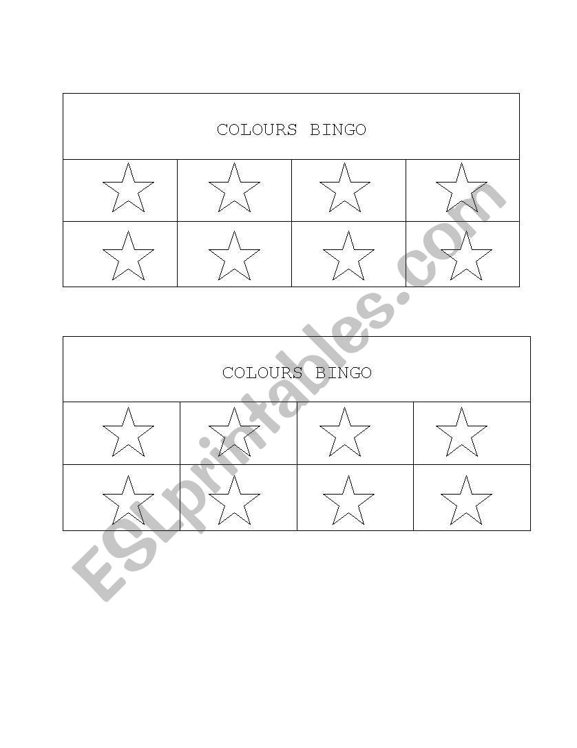 Colours Bingo worksheet