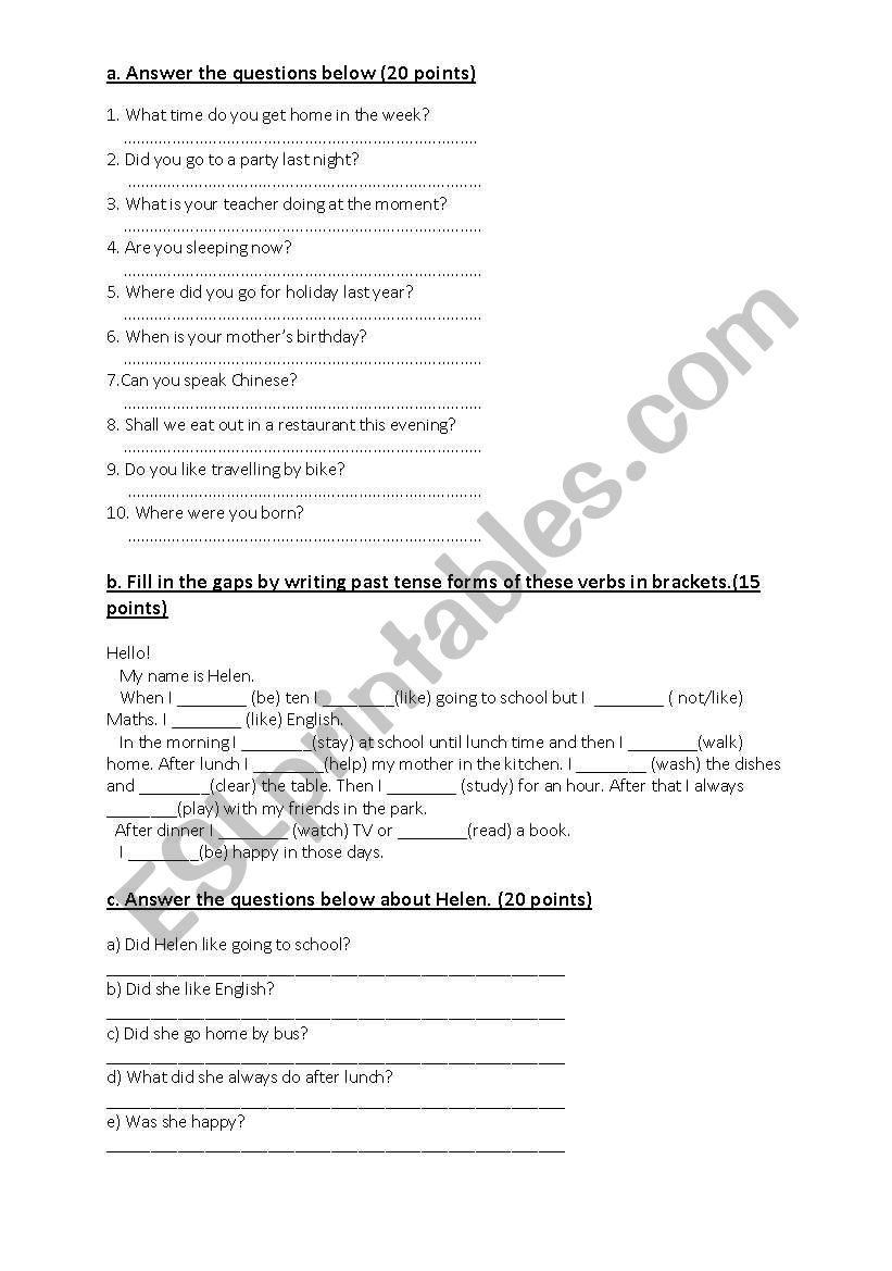 quiz worksheet