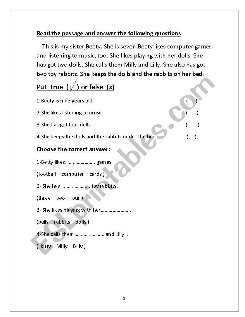 reading comprehension worksheet