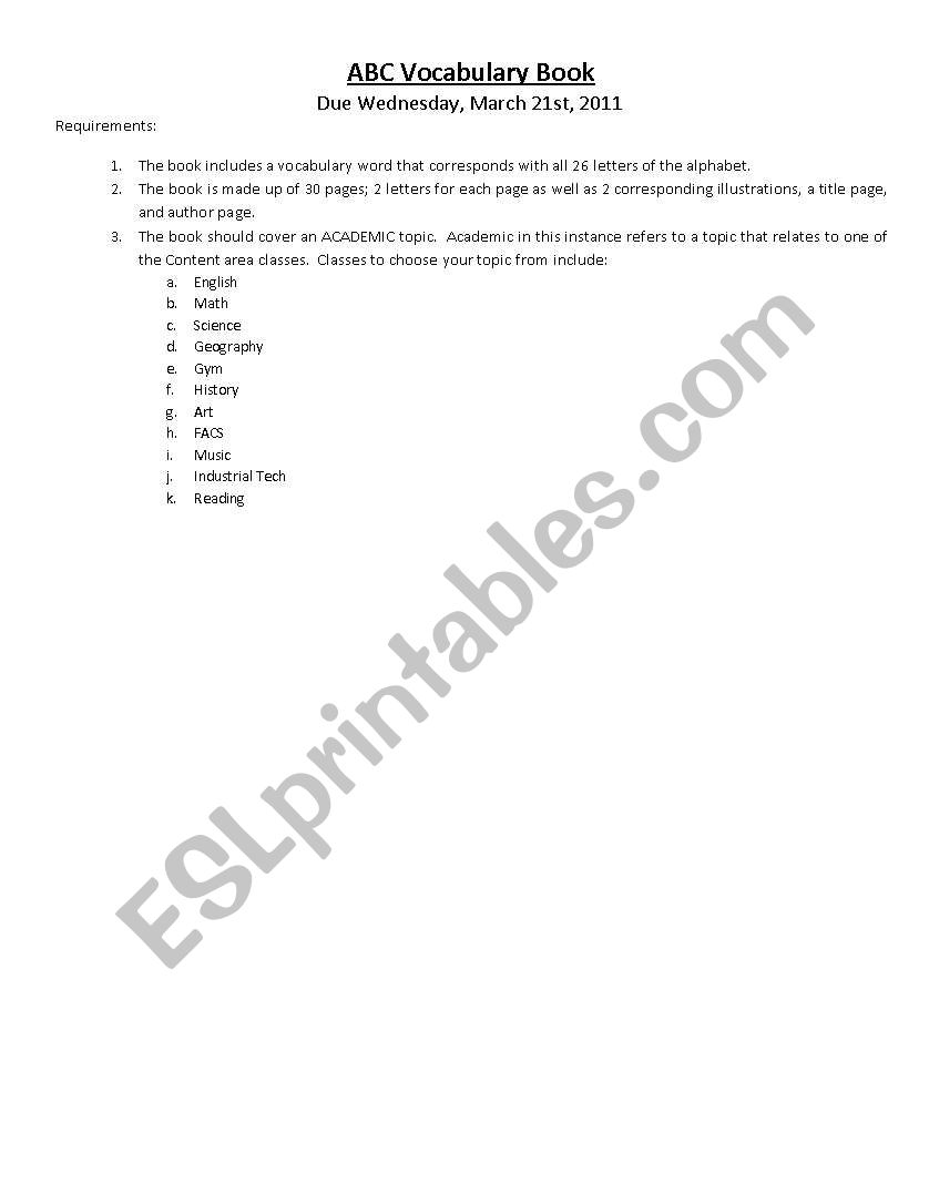 ABC book worksheet