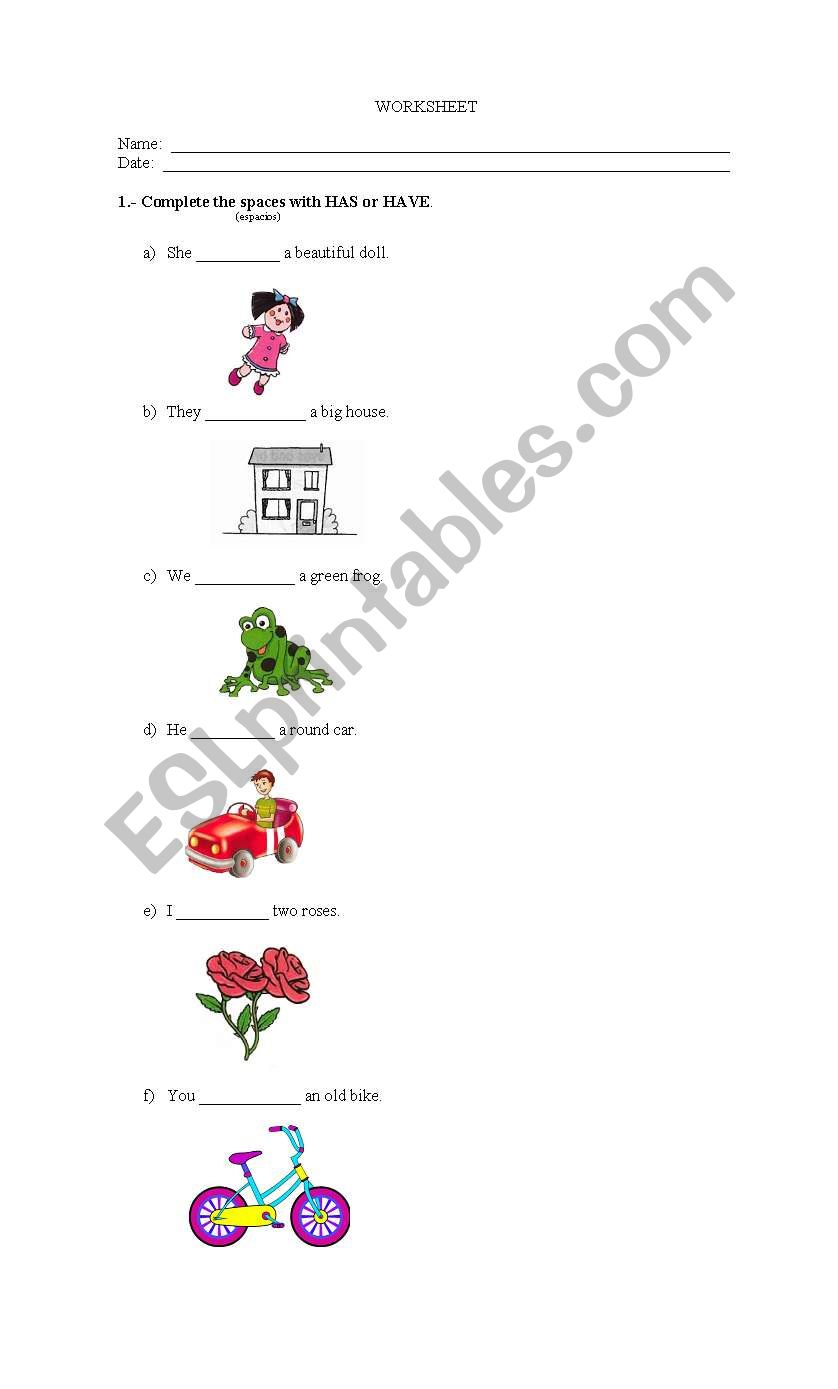 has- have worksheet