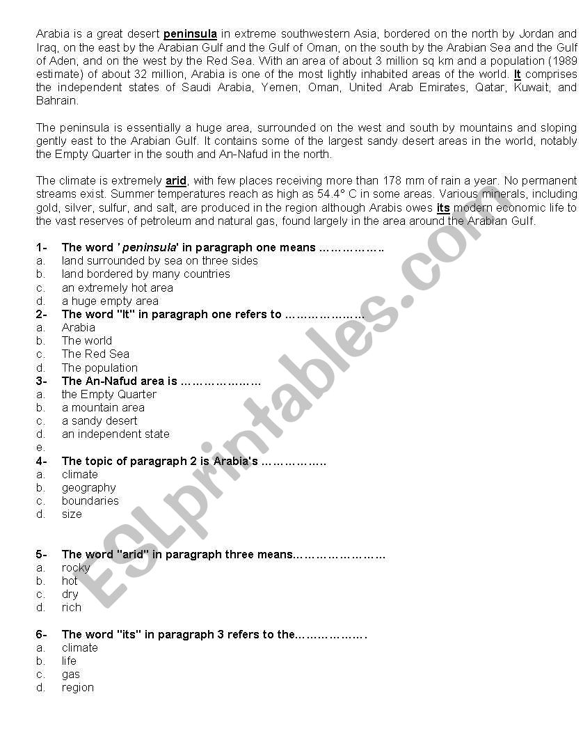 Reading Comprehension Worksheet Multiple Choice