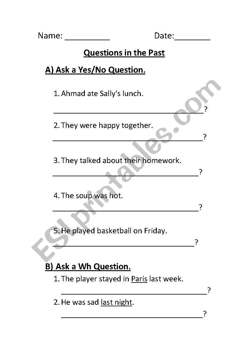 questions in the past simple worksheet