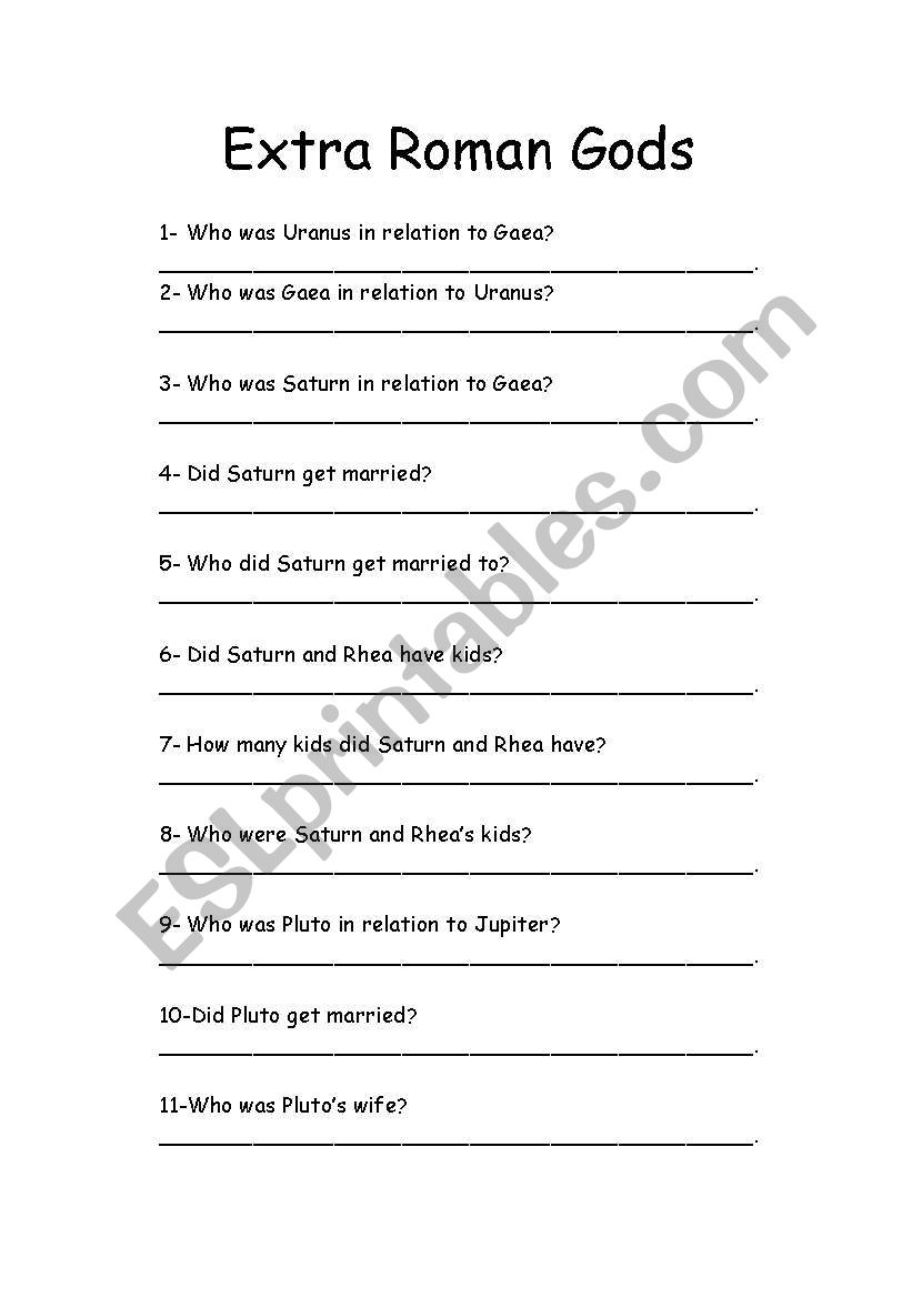 Roman Gods worksheet