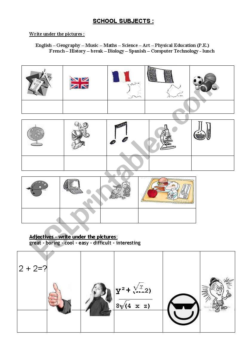 School Subjects worksheet