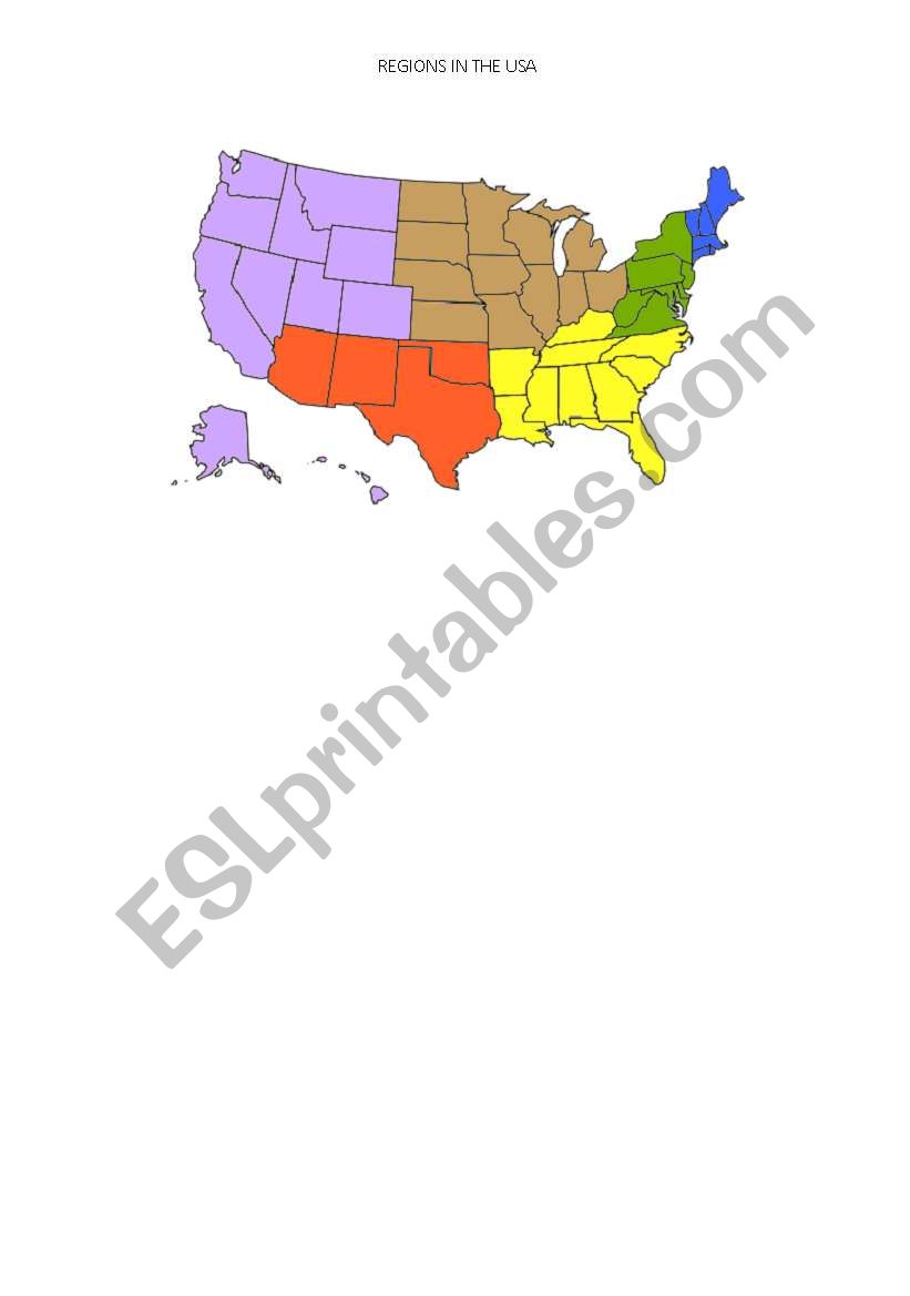 Regions in the USA worksheet