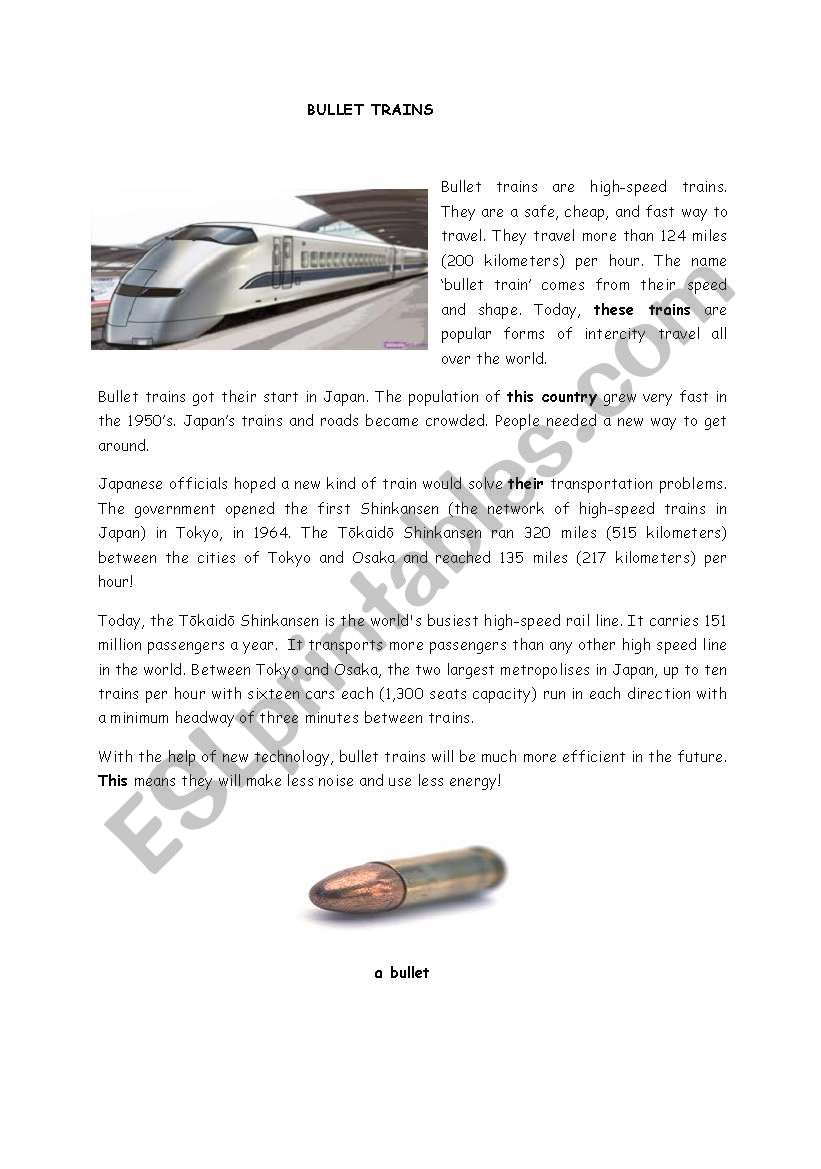 Bullet Trains worksheet