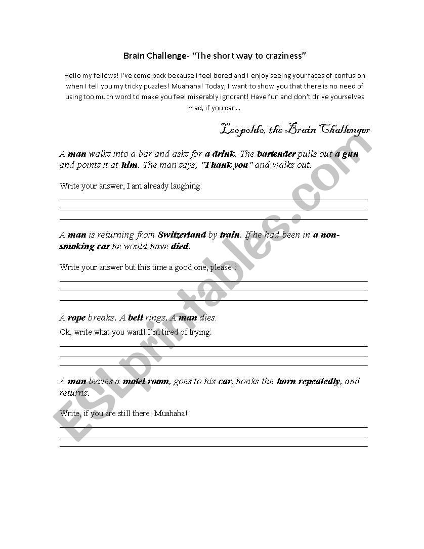 Brain Challenge worksheet