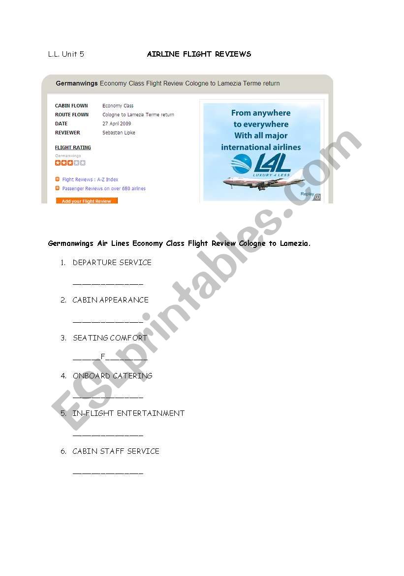 Travel (Passenger reviews) worksheet