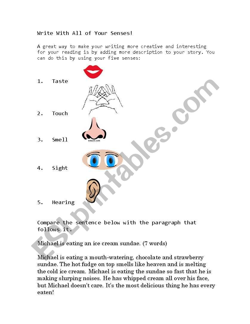 English worksheets: Using Sensory Details