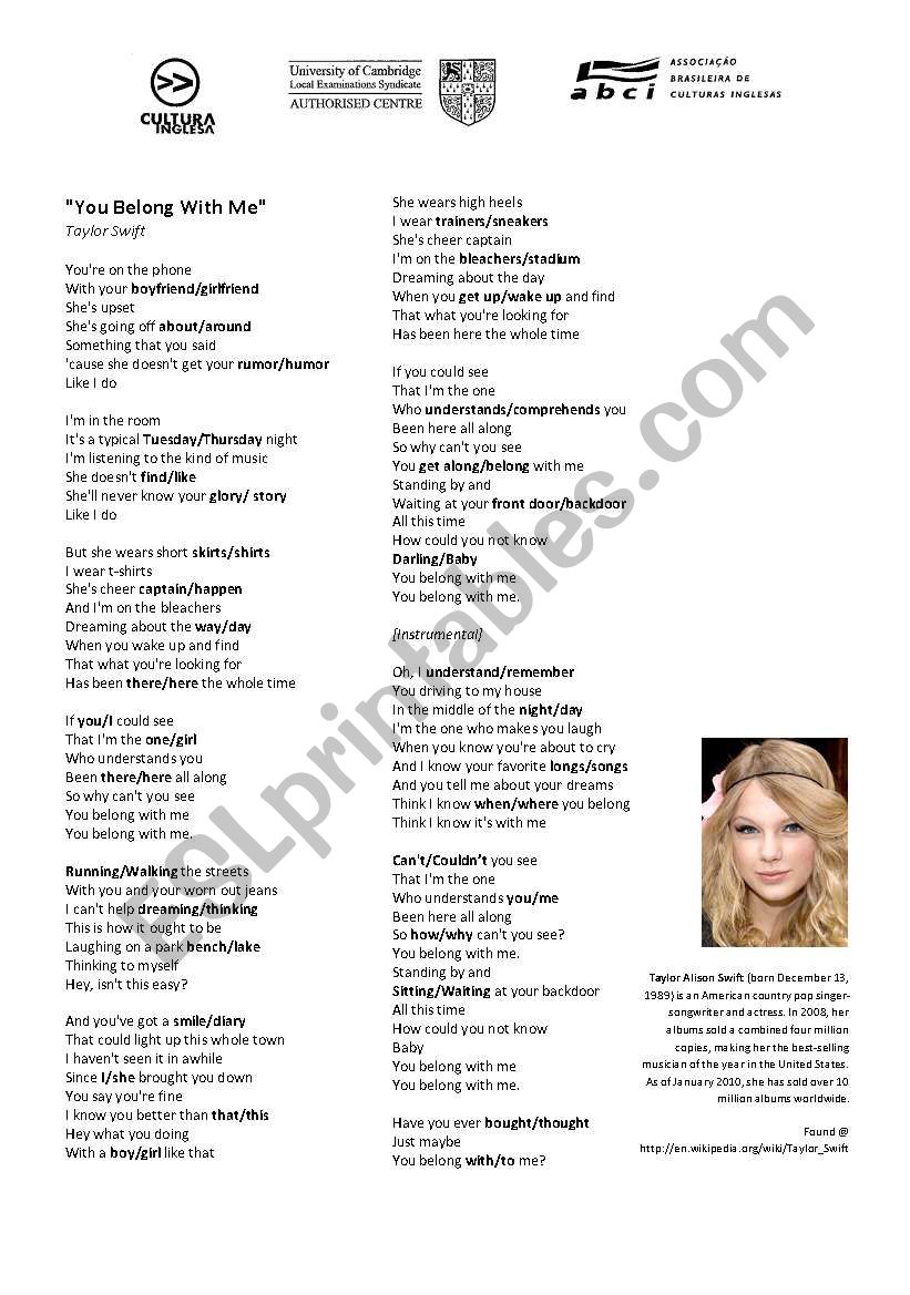 You Belong With Me - Taylor Swift