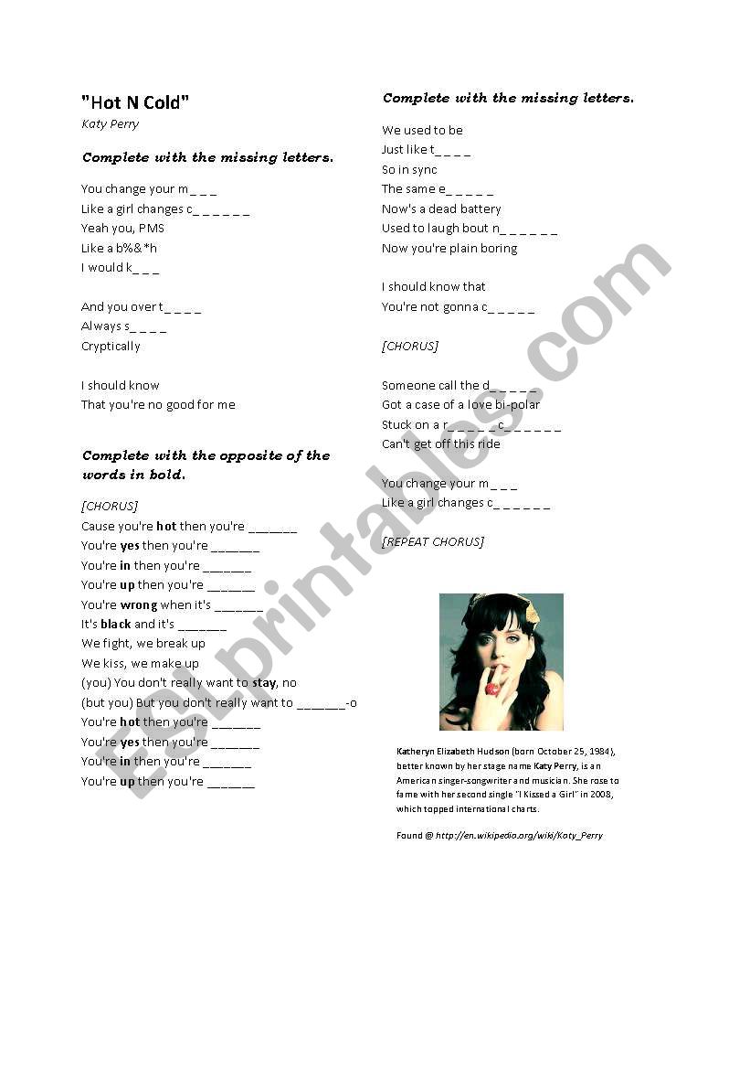 Katy Perry worksheet