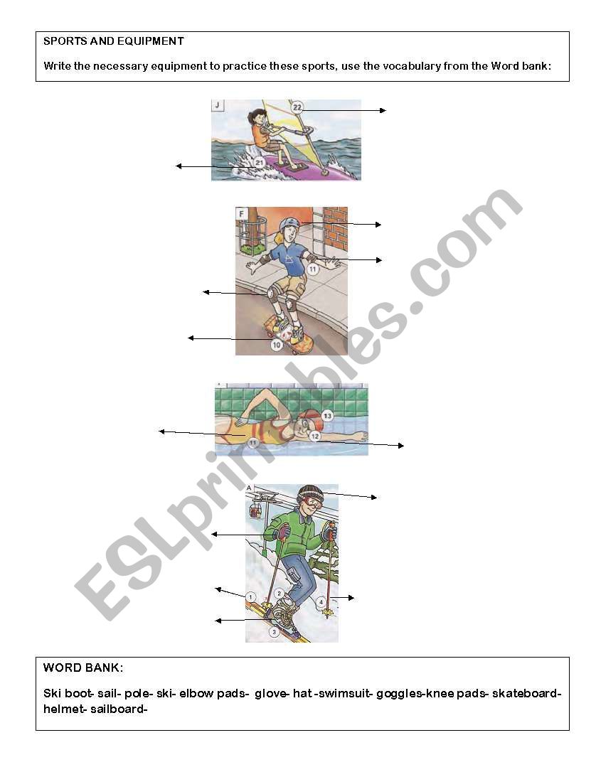 sports equipment worksheet