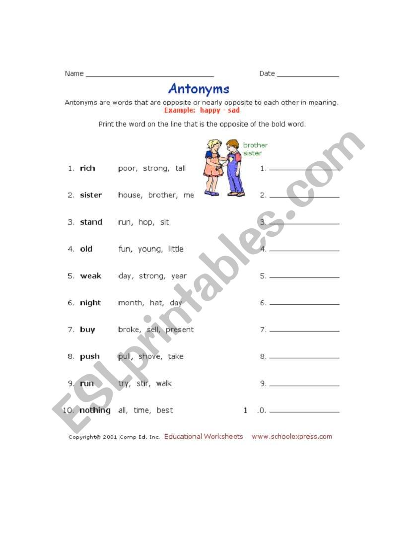 antonyms worksheet