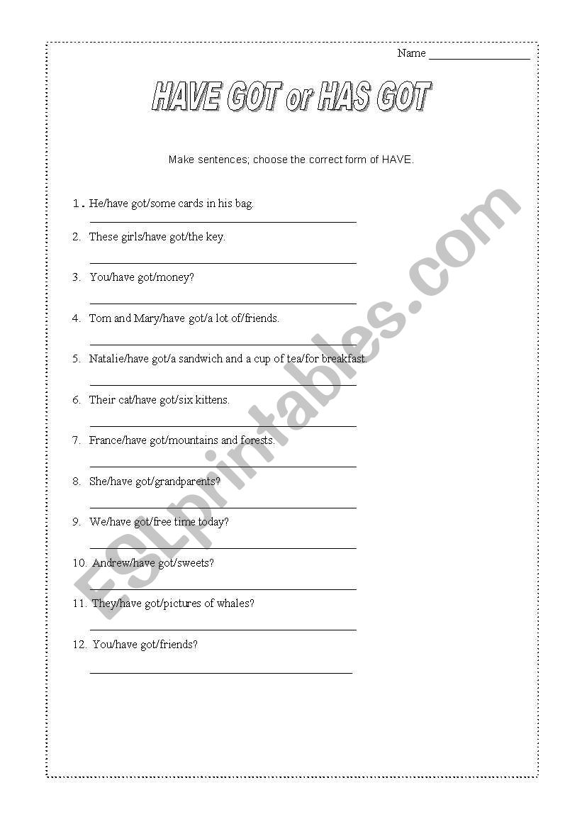 have got or has got worksheet