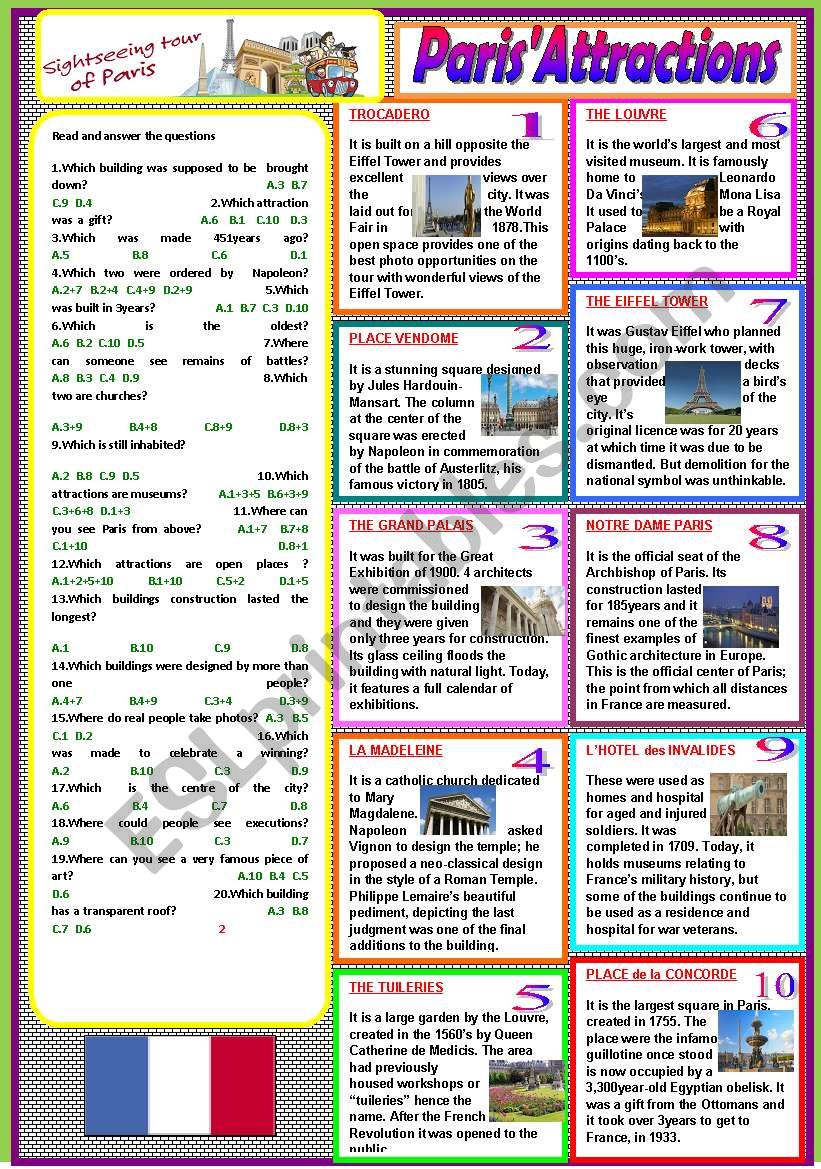 Paris Attractions worksheet