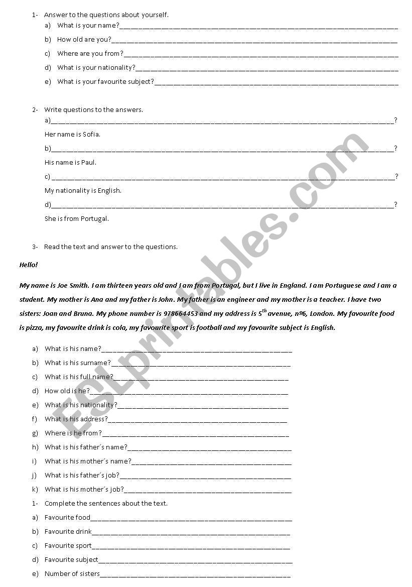 basic English worksheet