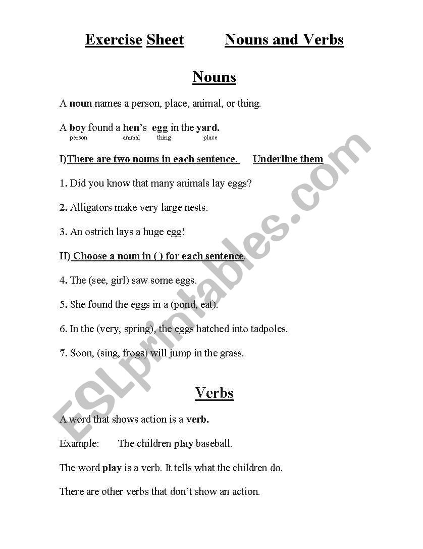 Nouns and Verbs worksheet