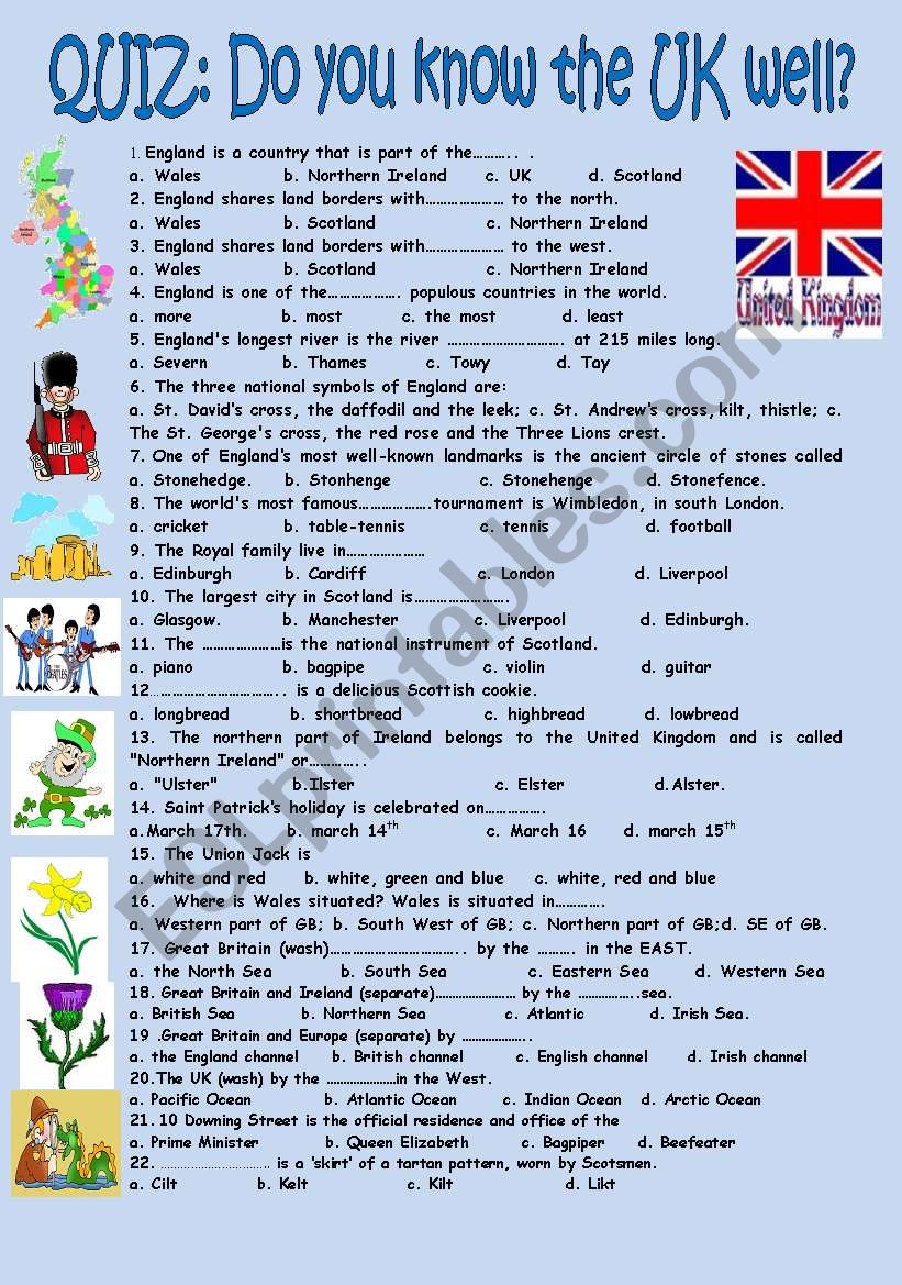 Quiz Do you know the UK well? worksheet