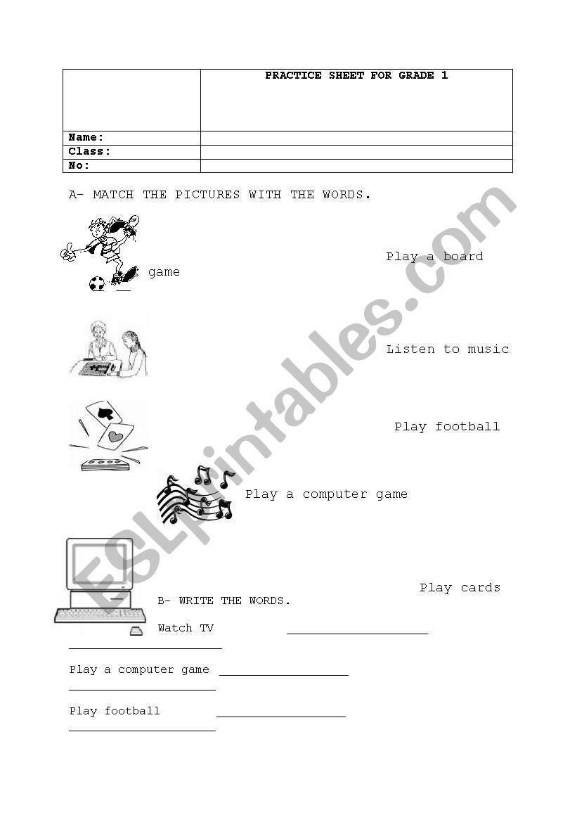 hobbies worksheet