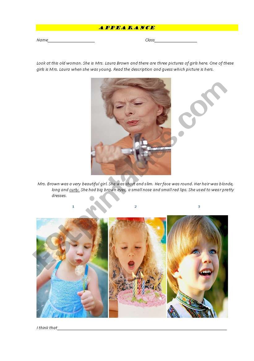 Appearance worksheet