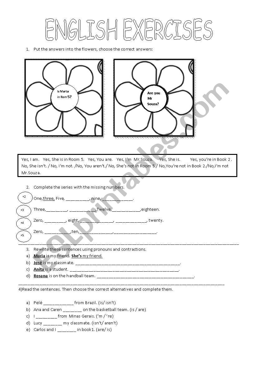 Verb to be, numbers, pronouns worksheet