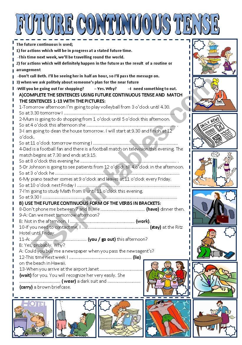 FUTURE CONTINUOUS TENSE worksheet