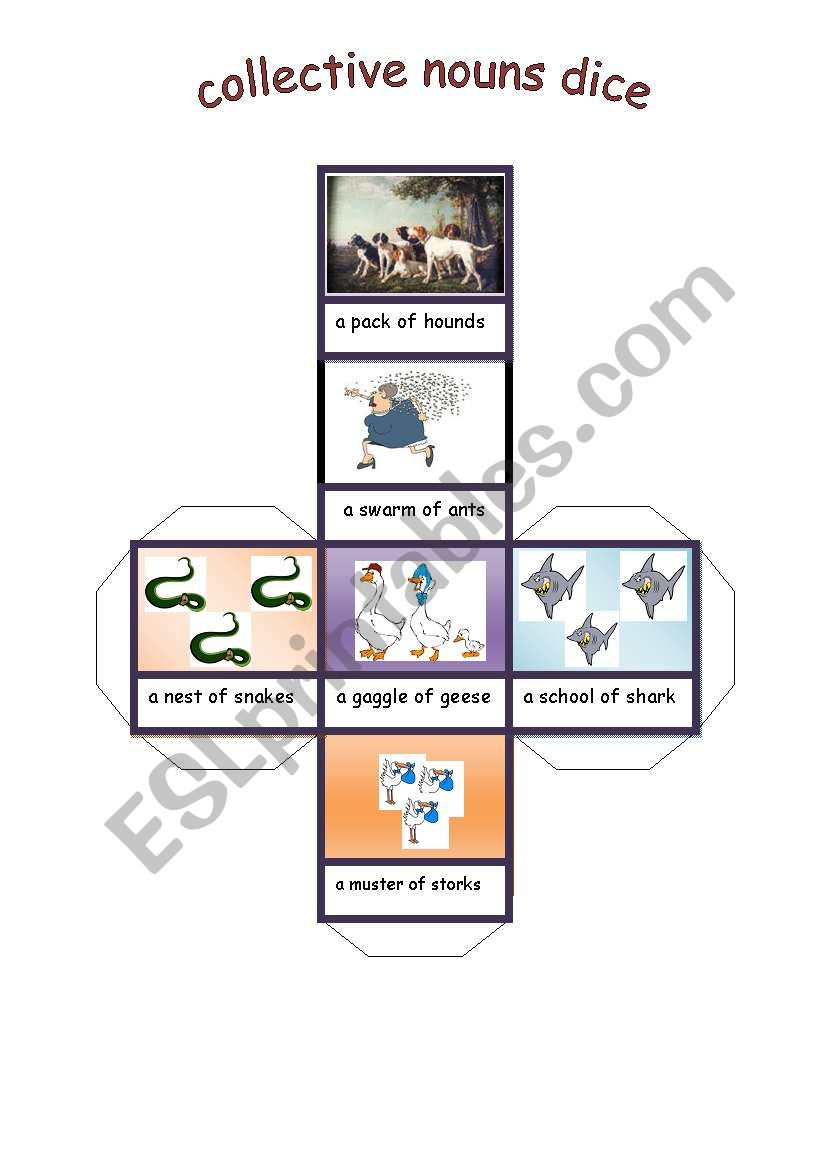collective nouns dice worksheet