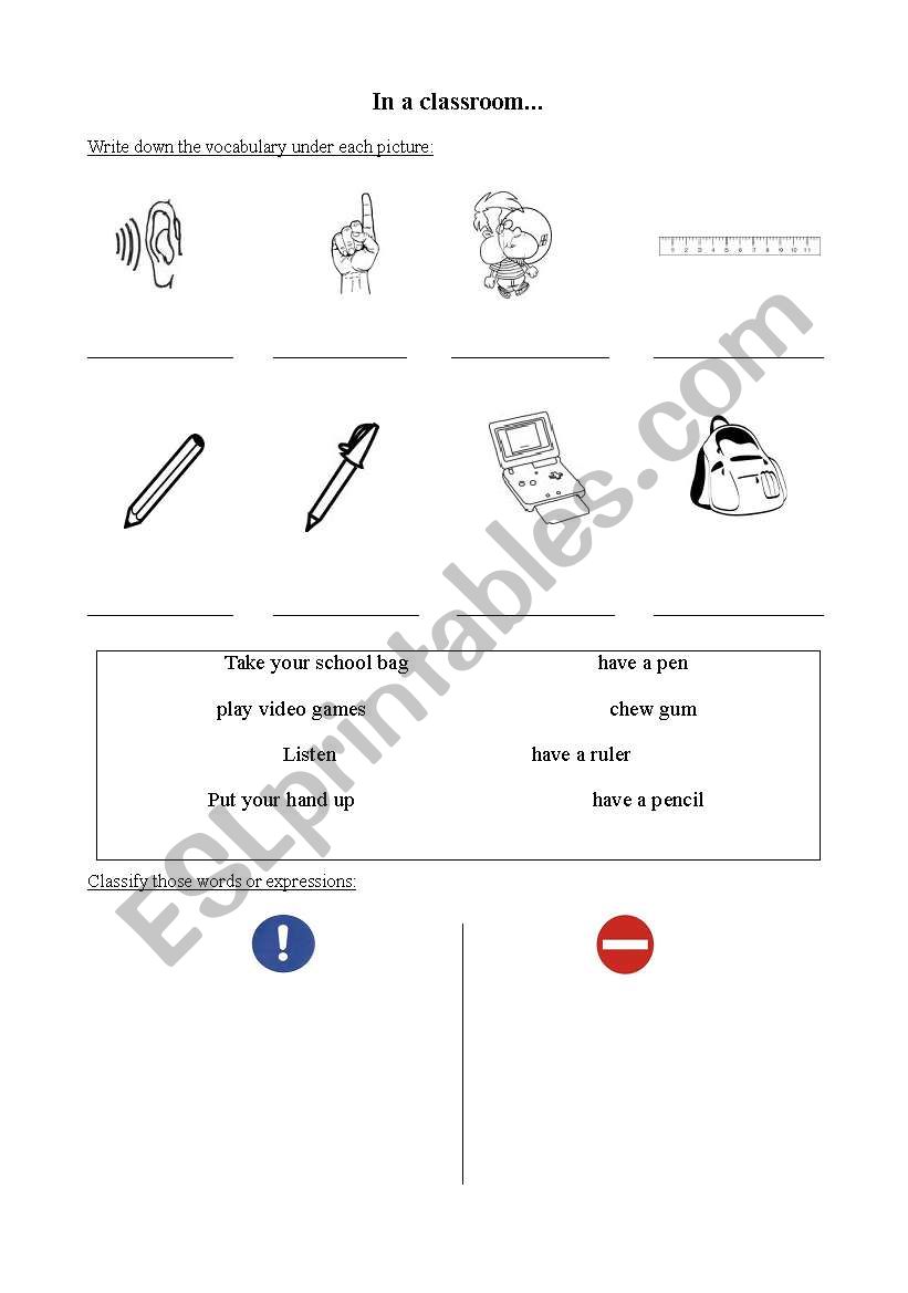 rules in the classroom worksheet