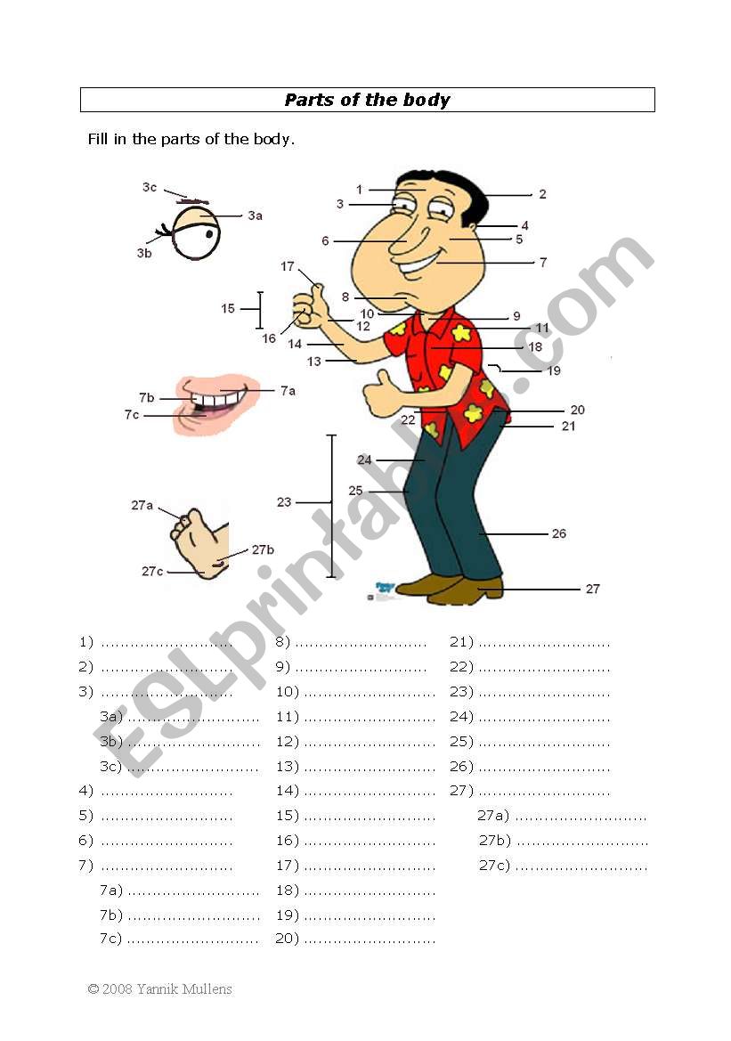 Parts of the body 2 worksheet