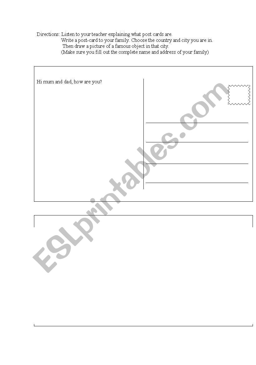 Postcard worksheet