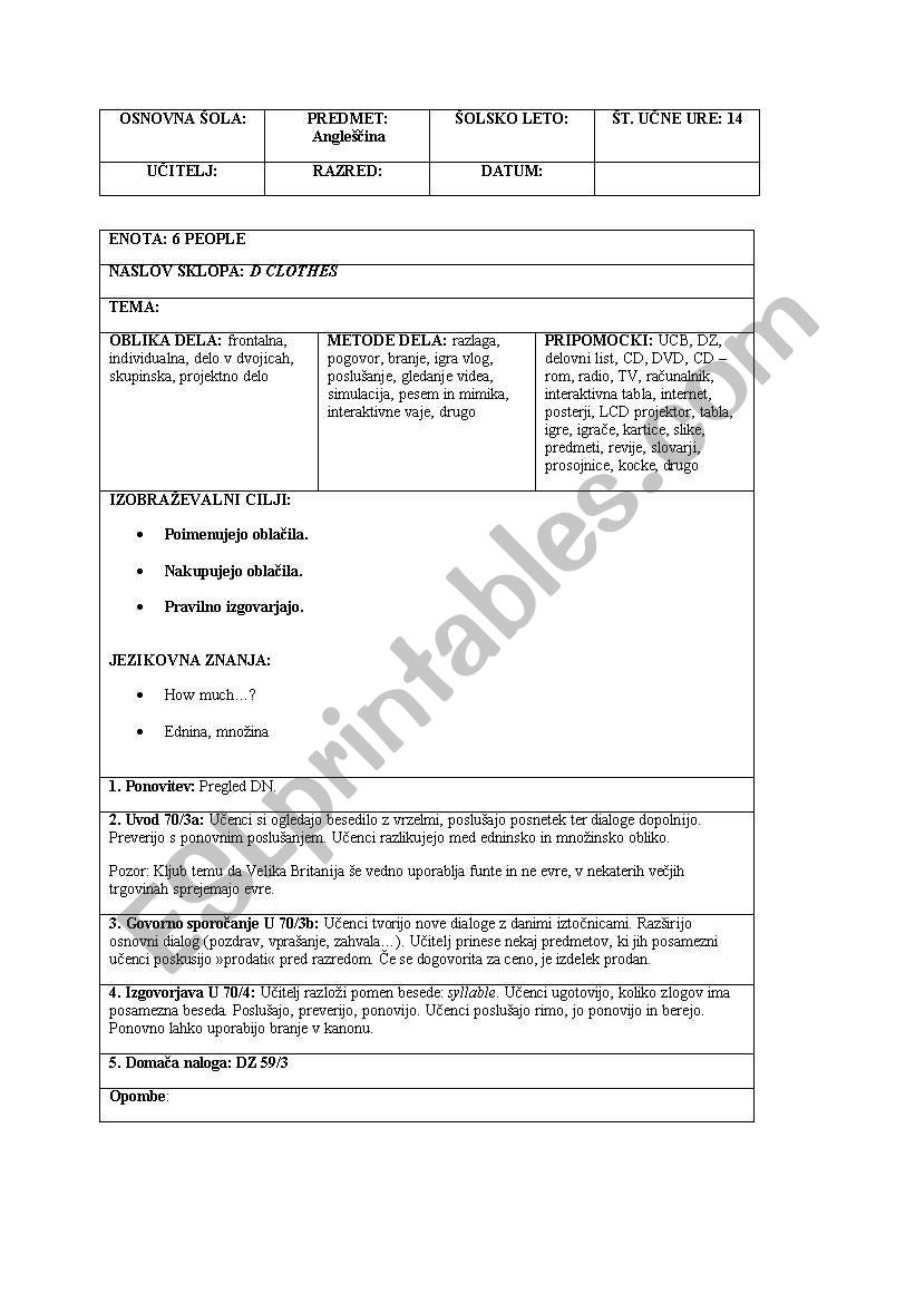 clothes worksheet