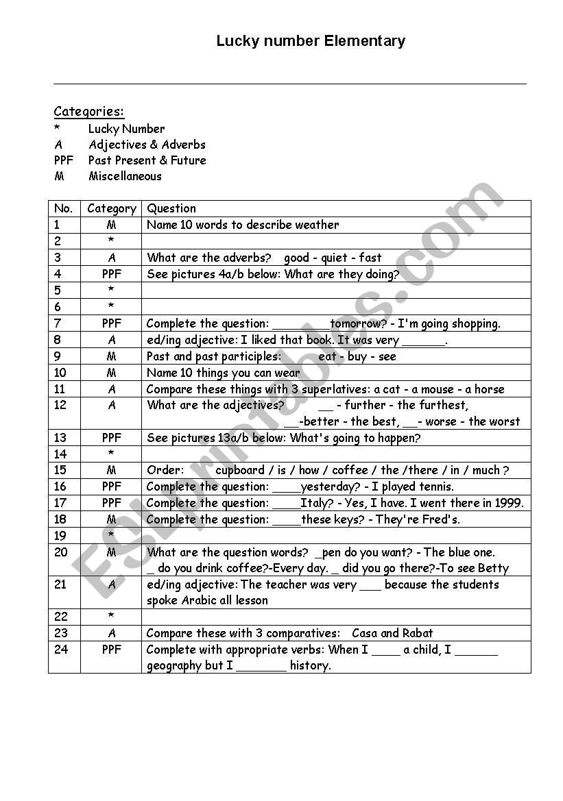 Lucky Number Elementary worksheet