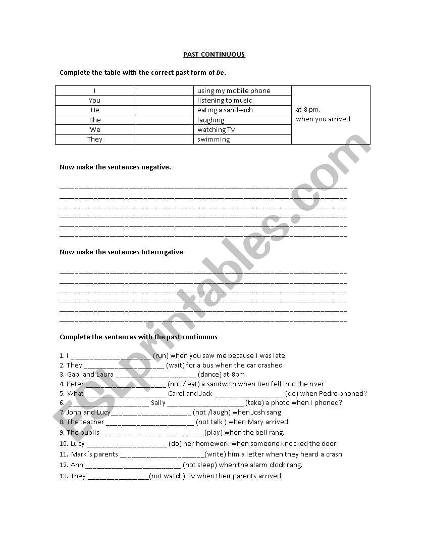Past Continuous worksheet