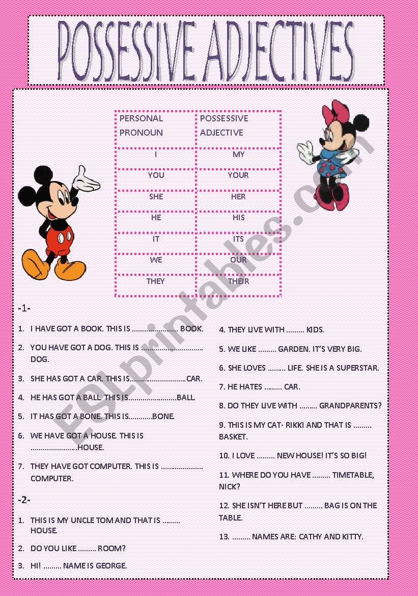 possessive adjectives worksheet