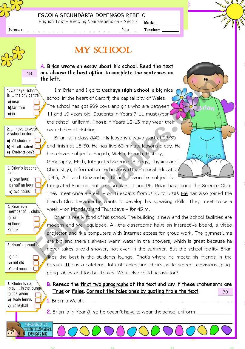 BrianÂ´s school  -  Reading Test