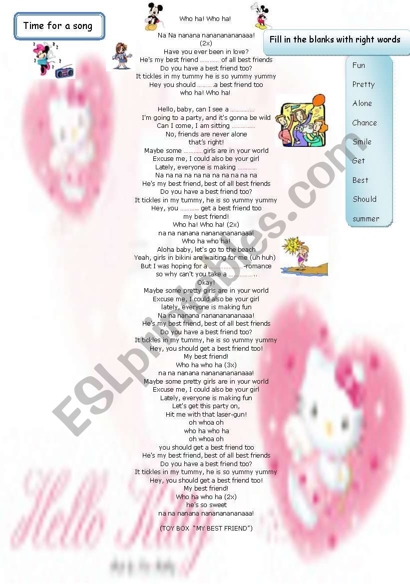 MY BEST FRIEND SONG worksheet