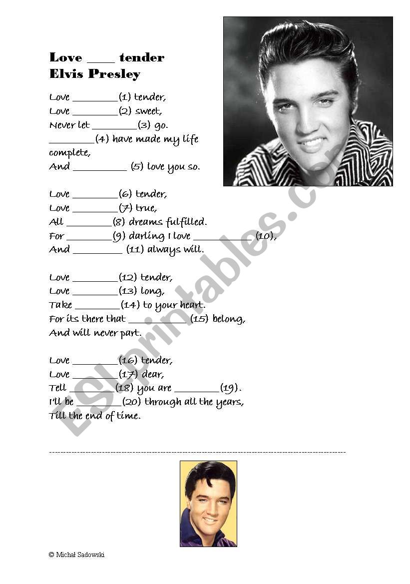 Love me tender - Elvis worksheet
