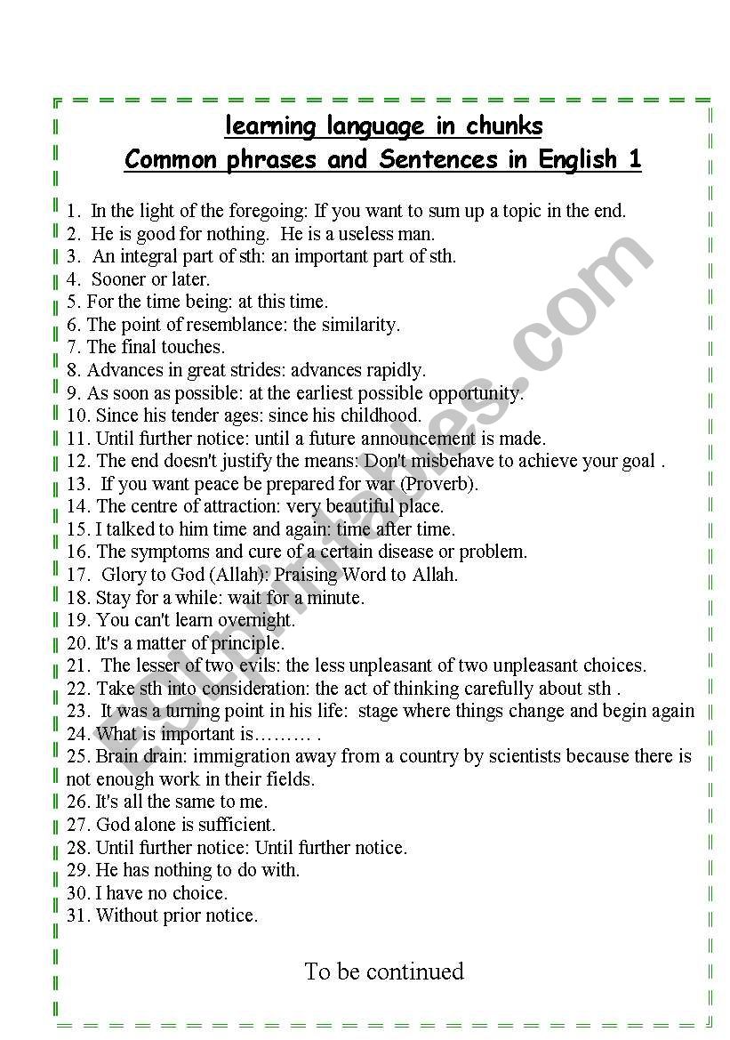 Common Expressions, phrases and Sentences in English 1