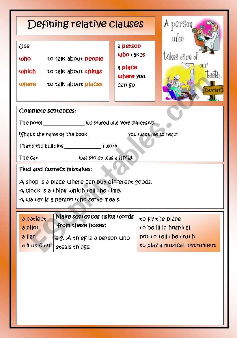 Defining relative clauses, grammar + excercise + key