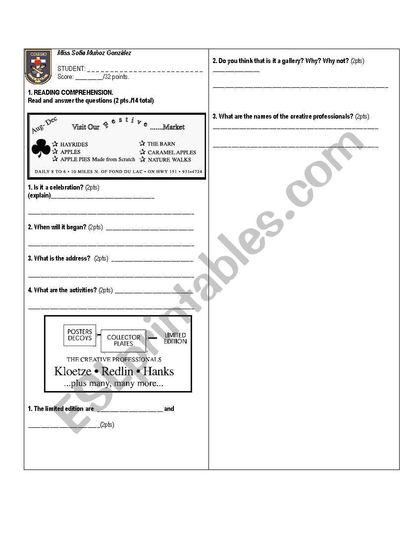 Reading Comprehension worksheet