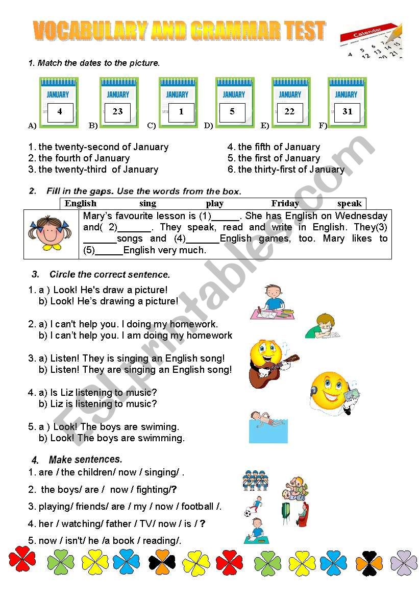 Vocabulary and Grammar Test worksheet